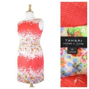 Tahari Plus Size Coral Pink Floral Sleeveless Sheath Dress Size 14 Formal Career